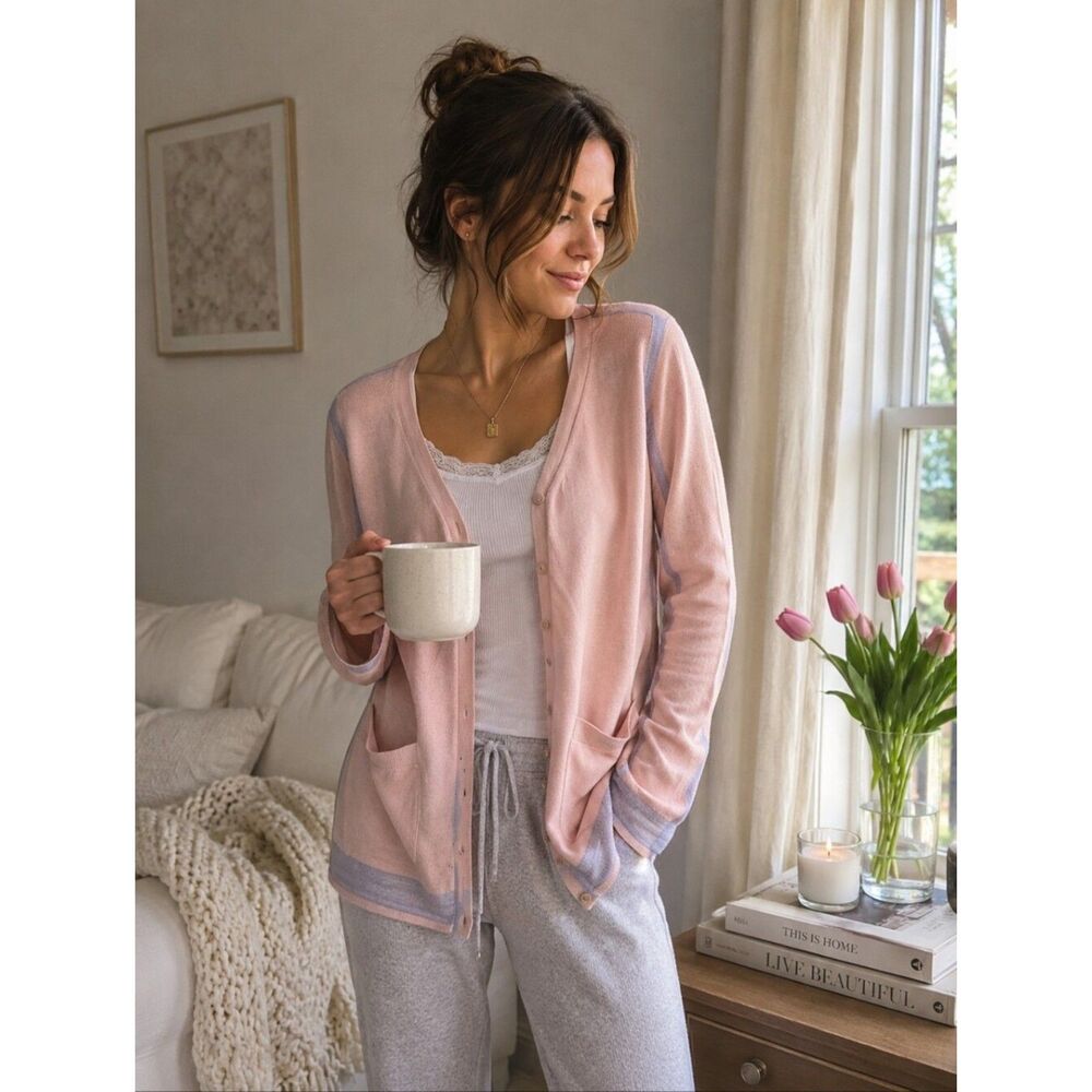 Cabi Blush Neutral Cardigan Small Classic Preppy Cozy Lounge Balletcore Romantic
